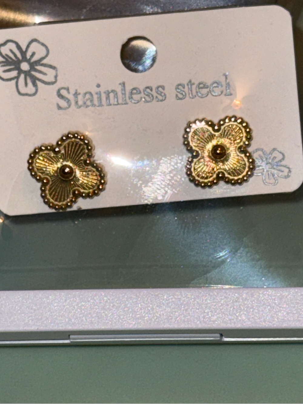Gold Floral Stainless Steel Stud Earrings